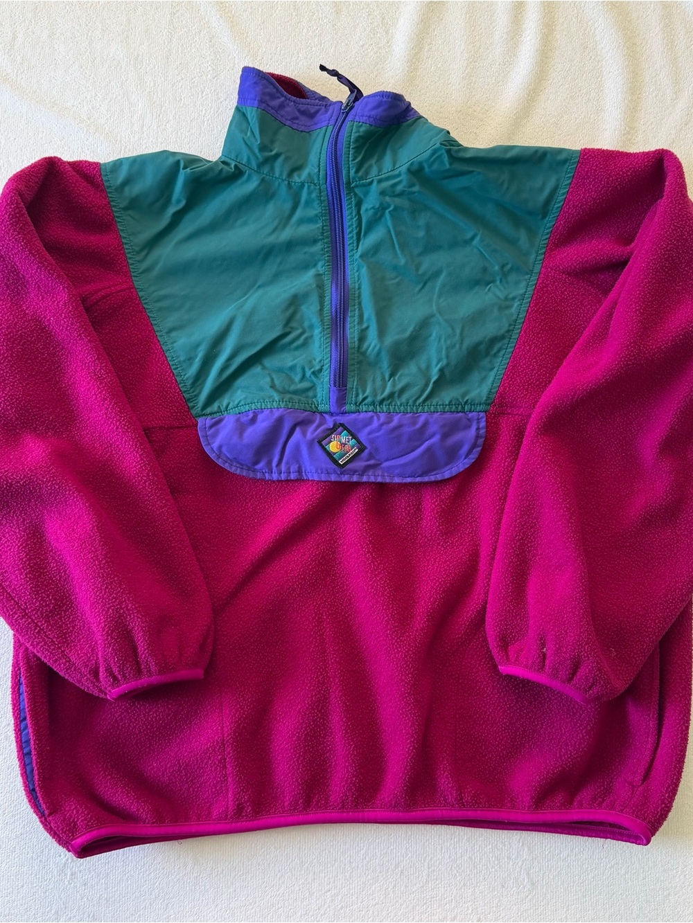 Vintage Woolrich Summit Gear Colorblock Fleece Pullover 90s Pink Teal Purple
